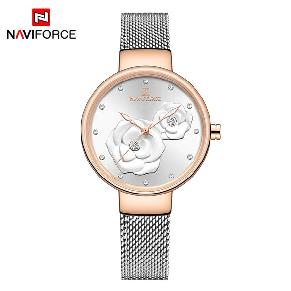 NF5013 RG/W/S NAVIFORCE Women Luxury Creative Design Watch Stainless Steel Mesh Band Watches